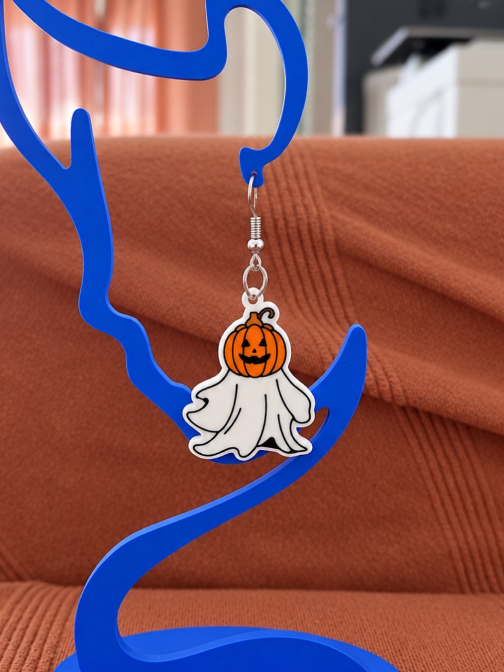 Halloween Pumpkin Ghost Kids Dangle Earring - Orange & White